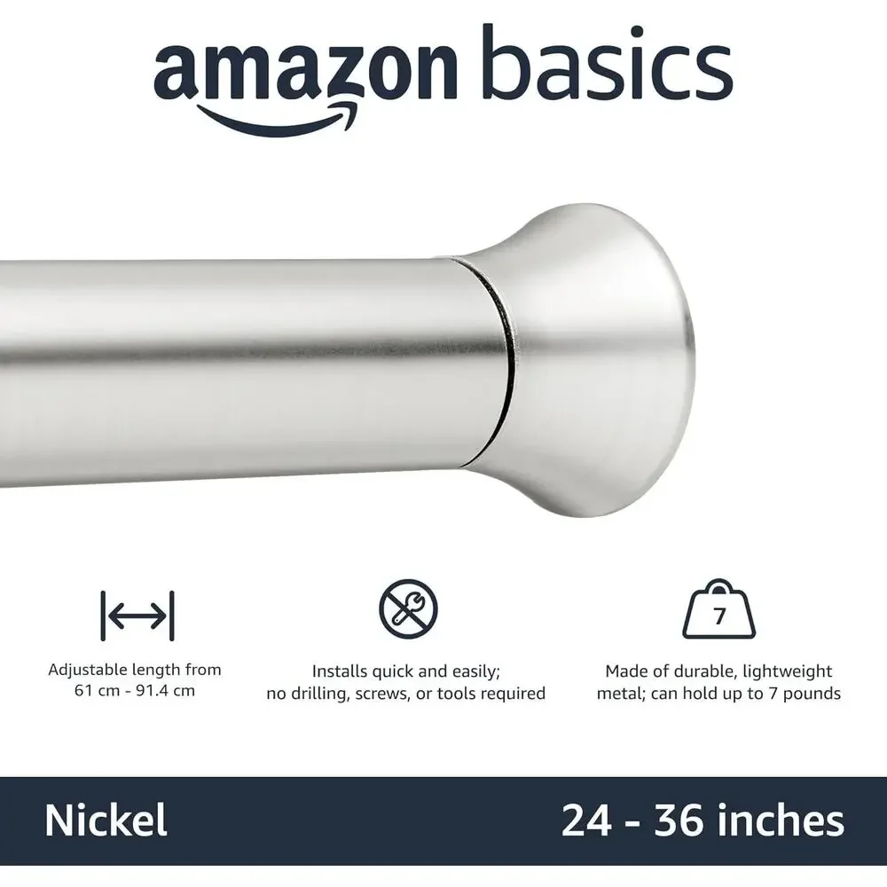 Amazon Basics Curtain Rod 24–36in Nickel Spring Tension‎ Classic Finials